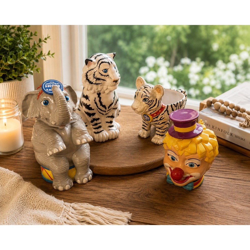Vintage Children's Circus Animal Mug Lot Elephant‎ Tiger Clown Ceramic Cups